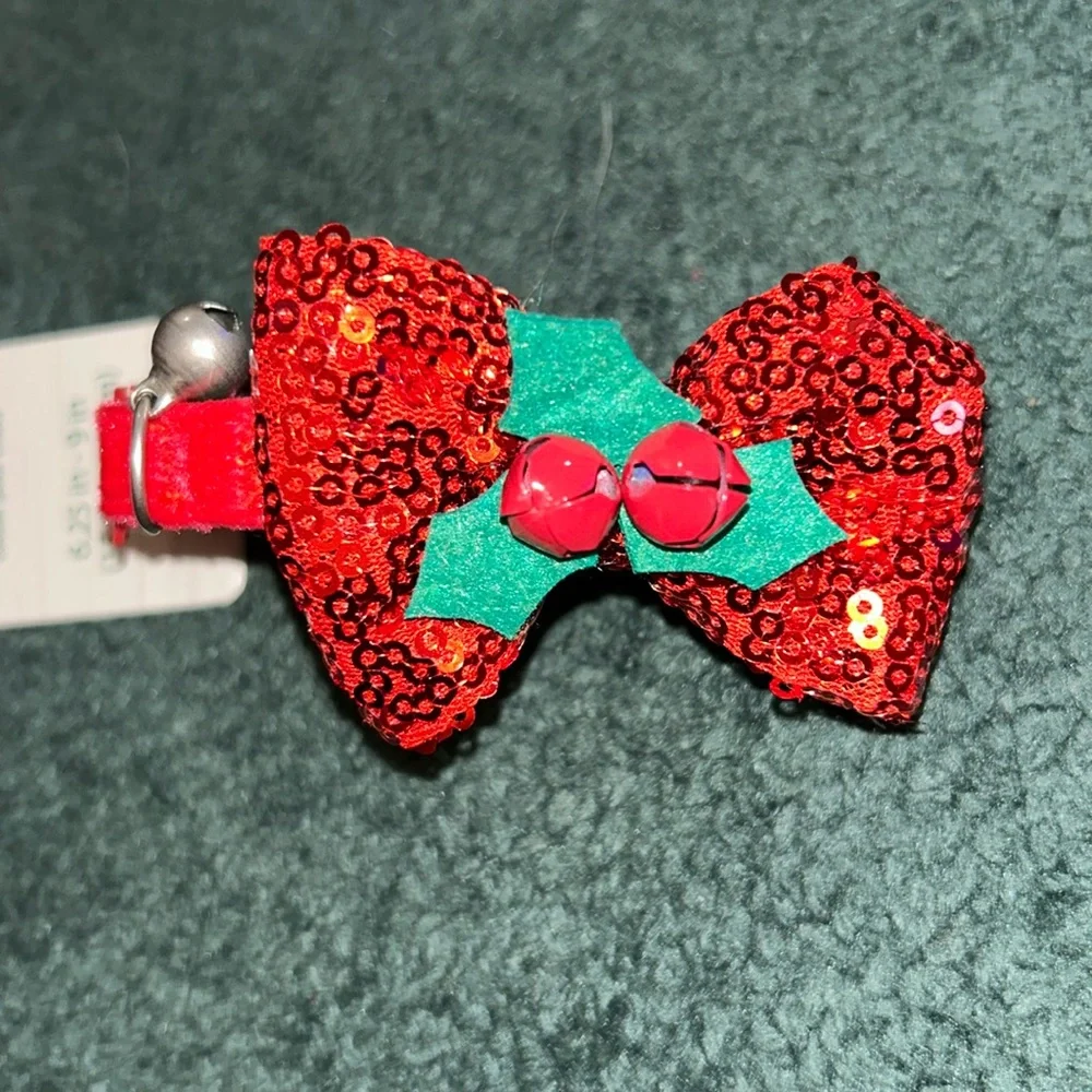 Merry & Bright Red Sequin Bow Holiday Kitten Collar